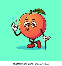 Cute Peach fruit character okay gesture and whistle. Fruit character icon concept isolated. flat cartoon style Premium Vector