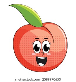 Cute peach fruit character. Vector illustration isolated on white background