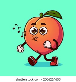 Cute peach fruit character walking with happy face. Fruit character icon concept isolated. flat cartoon style Premium Vector