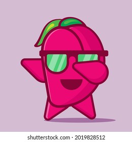 cute peach fruit mascot do dubbing pose isolated vector illustration in flat style