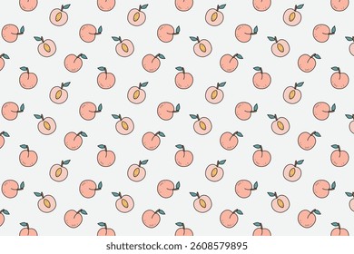 Cute Peach Fruit Seamless Repeat Pattern Hand Drawn Summer Design