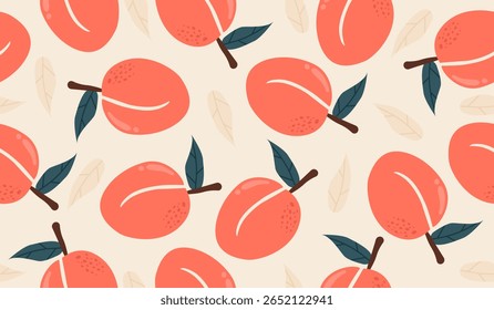 Diseño lindo del Vector del fondo del patrón de las frutas del melocotón