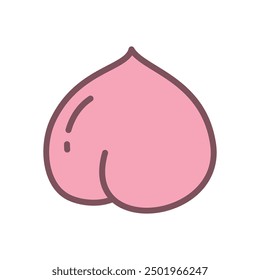 Cute peach icon. Hand drawn illustration of a fruit isolated on a white background. Kawaii sticker. Vector 10 EPS.