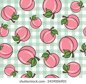 Cute peach seamless pattern gingham background