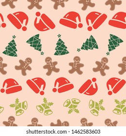 Cute peach vector christmas elements seamless pattern background