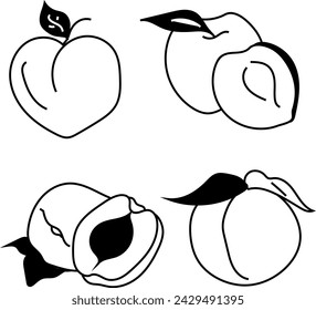 Cute Peach Vector Lineart - Monochrome Fruit Illustration