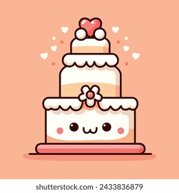 Cute peach wedding cake vector isolated illustration