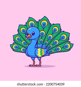 Cute Peacock Bird Cartoon Vektorsymbol Illustration. Tiernatur-Symbol Konzept isolierter Premium-Vektorgrafik. Flachbildkartonstil