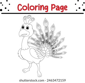 cute peacock coloring page. bird coloring book for children