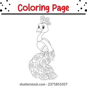 Cute página de color pavo real. ilustración vectorial en blanco y negro para un libro de colorear.