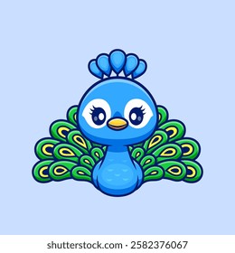 Cute Peacock Girl Cartoon Vector Icon Illustration. Animal Nature Icon Concept Isolated Premium Vector. Flat Cartoon Style