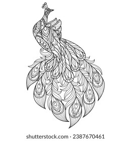 So cute peacock hand drawn for adult coloring book