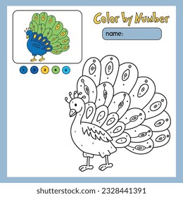 Cute Peacock illustration coloring by numbers