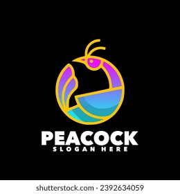Cute peacock Simple cartoon colorful gradient logo 