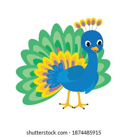 Cute Peacock, Simple Vector Illustration