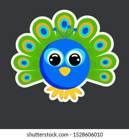 cute peacock sticker template in flat vector style 