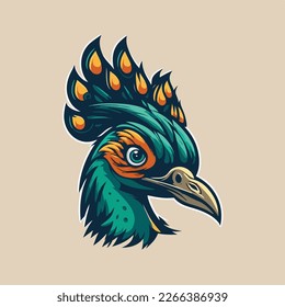 Cute Peacock Vector Logo Icon Sports Mascot flat illustration