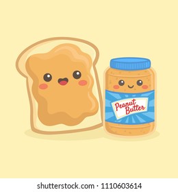 Cute Peanut Butter Bottle Jar and Loaf Bread Sandwich Vector Illustration Cartoon Smile