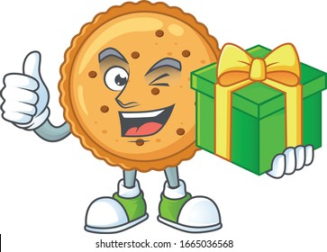 Cute peanut butter cookies character holding a gift box