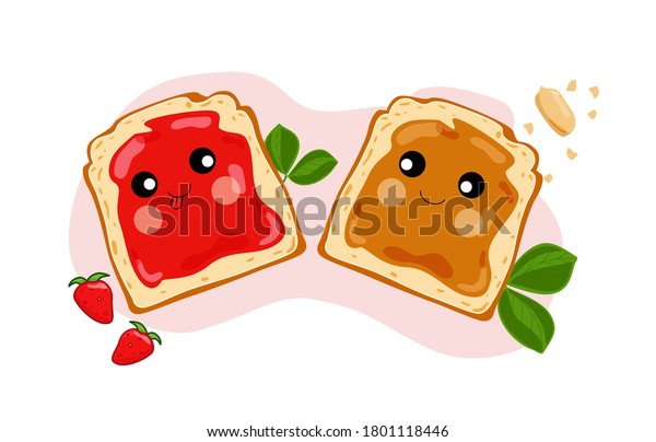 Cute peanut butter and jelly sandwiches.\
Vector illustration.