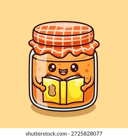 Ilustração do ícone do vetor do desenho animado do livro de leitura da manteiga de amendoim. Vetor Premium Isolado do Conceito de Ícone de Educação Alimentar. Estilo de Desenho Animado Plano