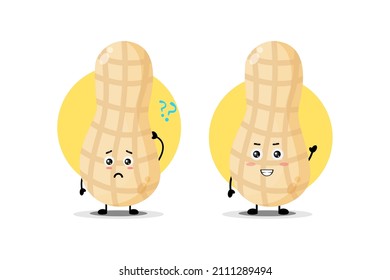 Cute peanut character with confused and happy expression
