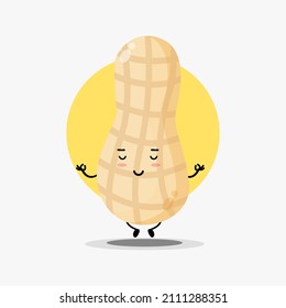 Cute peanut character meditating in yoga pose