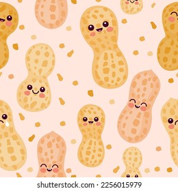 Cute peanut characters background. Seamless pattern. Vector illustration.