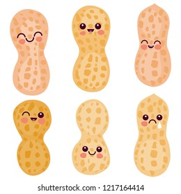 Cute Peanut Characters. Vector Illustration Set.