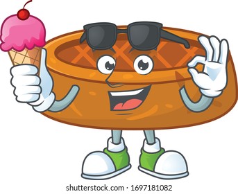 Cute peanut cookies cartoon character enjoying an ice cream