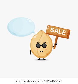Cute peanut mascot with the sales sign