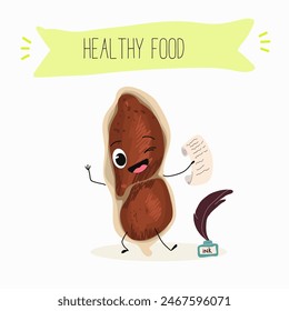 Cute peanut nut characters, funny nuts, with different activities, outdoor, sports,musical instrument. Organic food, healthy food, illustrations for kids menu.