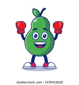 Cute Pear Boxing Cartoon Vector Illustration. Fruit Mascot Character Concept Isolated Premium Vector