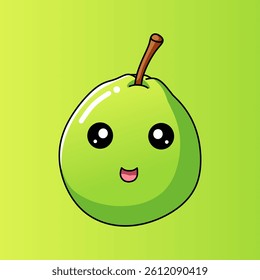 Cute pear cartoon character smiles against a bright green gradient background, perfect for adding a fun playful element to any design.