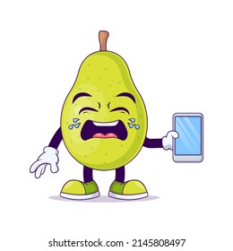 Cute pear cartoon showing crying expression. Fruit mascot character concept isolated vector