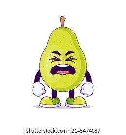 Cute pear cartoon showing disgust expression. Fruit mascot character concept isolated vector