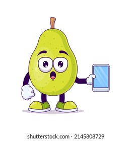 Cute pear cartoon showing surprised expression. Fruit mascot character concept isolated vector