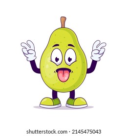 Caricatura de pera cúrcuta muestra la expresión burlándose. Concepto de carácter mascota de frutas vector aislado