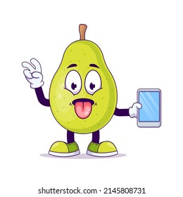 Caricatura de pera cúrcuta muestra la expresión burlándose. Concepto de carácter mascota de frutas vector aislado