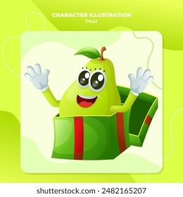 Cute pear character appear in the gift box. Perfect for kids, merchandise and sticker
