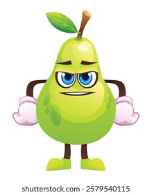 Cute pear character, expressing readiness. Vector cartoon illustration