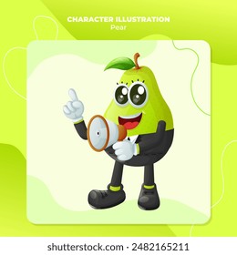 Cute pear character holding a megaphone. Perfect for kids, merchandise and sticker, banner promotion
