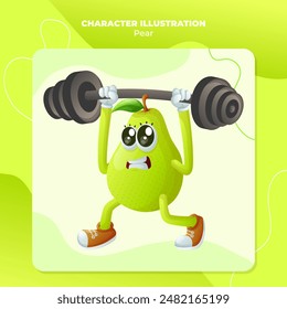 Cute pear character lifting weights. Perfect for kids, merchandise and sticker, banner promotion
