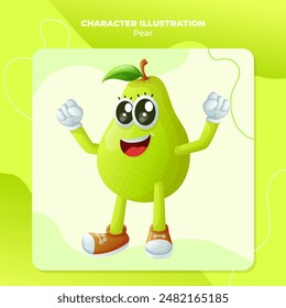 Cute pear character making a victory sign with his hand. Perfect for kids, merchandise and sticker, banner promotion
