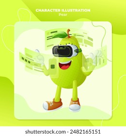 Cute pear character in metaverse. Perfect for kids, merchandise and sticker, banner promotion
