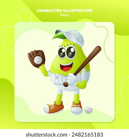 Cute pear character playing baseball. Perfect for kids, merchandise and sticker, banner promotion
