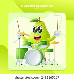 Cute pear character playing drum. Perfect for kids, merchandise and sticker
