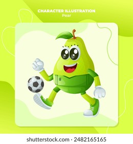 Cute pear character playing soccer. Perfect for kids, merchandise and sticker, banner promotion
