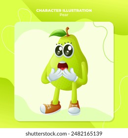Cute pear character with a surprised face and open mouth.  Perfect for kid
