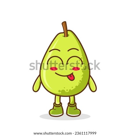 Cute pear character is teasing and sticking out his tongue. eyes closed tongue out emoji